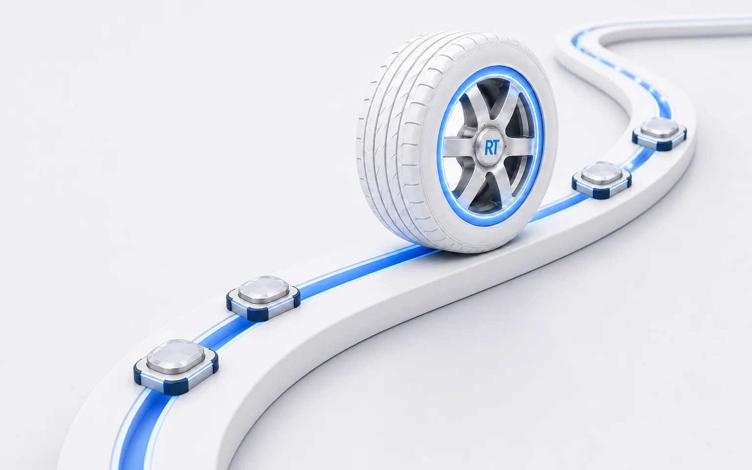 RenewTrack wheel on one continuous blue guide rail with four ownership checkpoints.